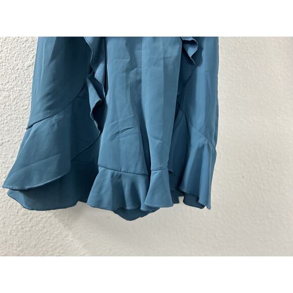 Foteisy Women's Romper Shorts Size‎ L Ruffle Front Adjustable Strap Teal Lined - Picture 3 of 16